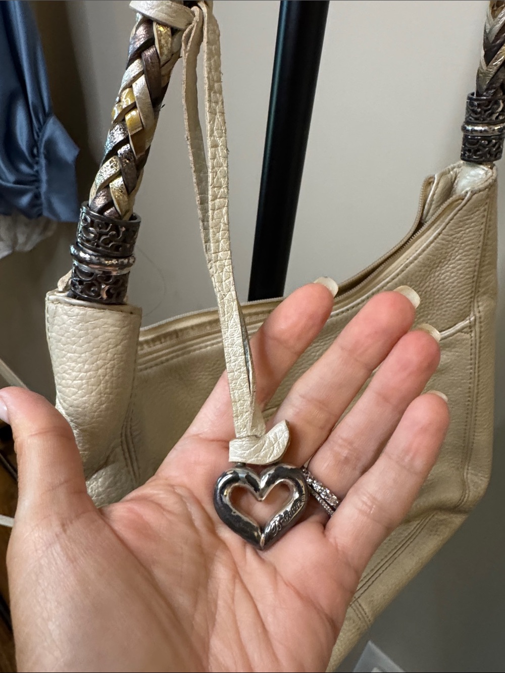 Brighton Cream Pebbled Leather Hobo with Braided Strap and Tassel - Picture 3 of 6
